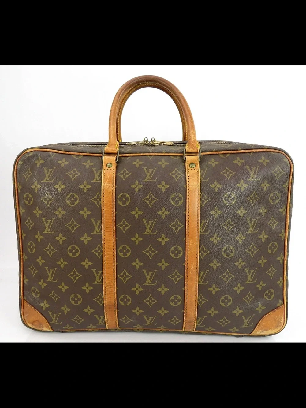 Louis Vuitton Brown Monogram Canvas Briefcase with Tan Trim